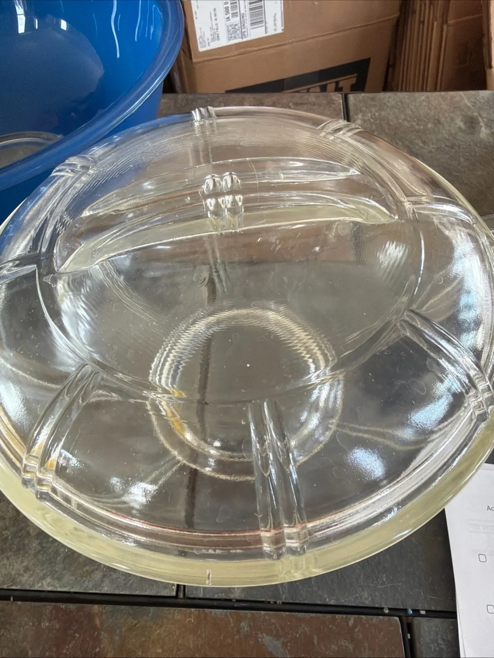 Vintage Blue and Yellow Pyrex Glass Mixing Bowls with Glasbake Queen Anne Casse